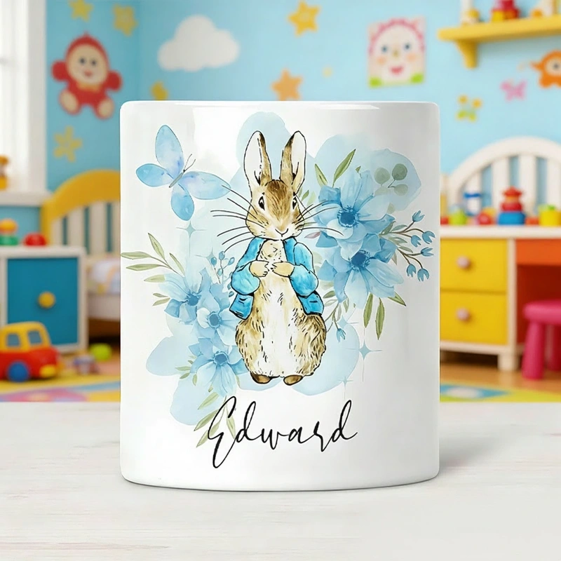 Personalized Easter Bunny Money Bank Custom Name Ceramic Coin Jar for Kids Spring Gifts