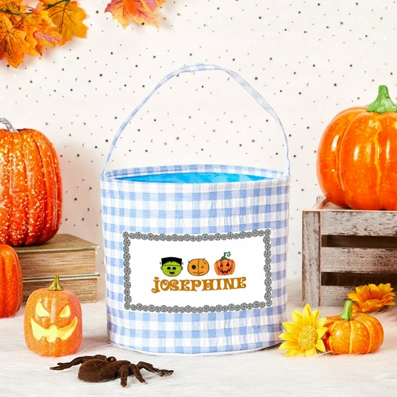 Personalized Halloween Treat Basket Monster and Pumpkin Trio Design Basket Halloween Gift
