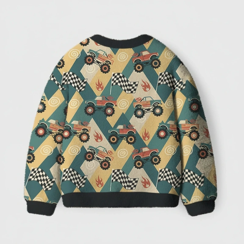 Personalized Monster Truck Race Kids Cardigan Sweaters with Custom Initial Kids Gift