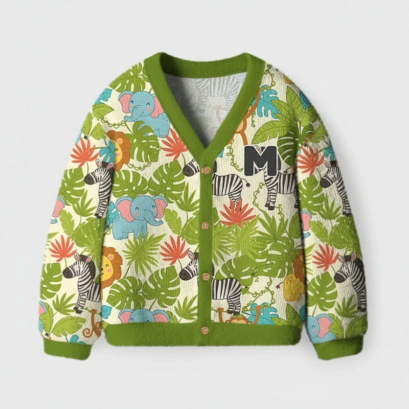 Personalized Jungle Adventure Kids Cardigan Sweater Kids Winter Gift