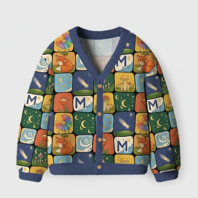 Personalized Forest Night Theme Kids Cardigan Sweaters with Custom Initial Kids Gift