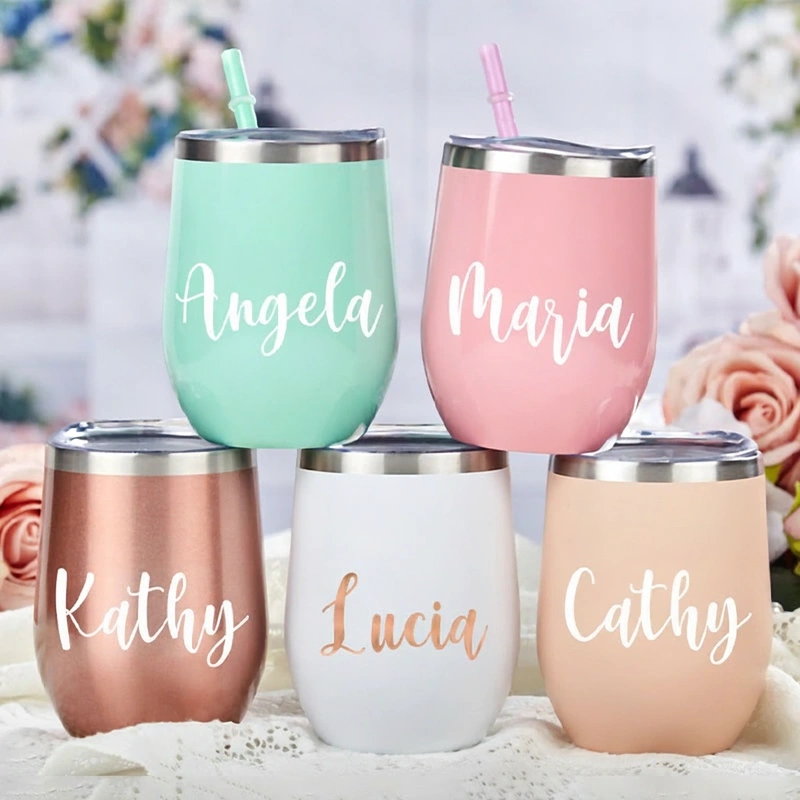 Personalized Wine Tumbler With Straw Stainless Steel Travel Mug Bridesmaid Proposal Bachelorette Party Favors