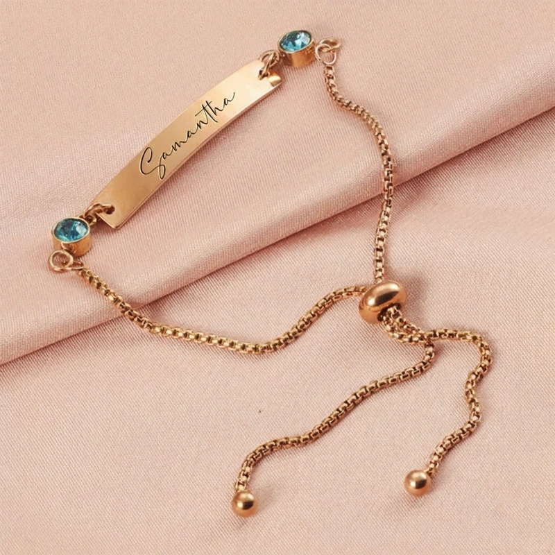 Personalized Birthstone Bracelet Engraved Bar Bracelet for Her with Any Name Custom Gift for Mum Sister Bridesmaid Auntie Girlfriend