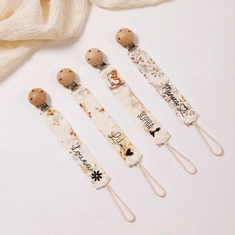Personalized Double Gauze Pacifier Clips with Wooden Beads Baby Gift Idea