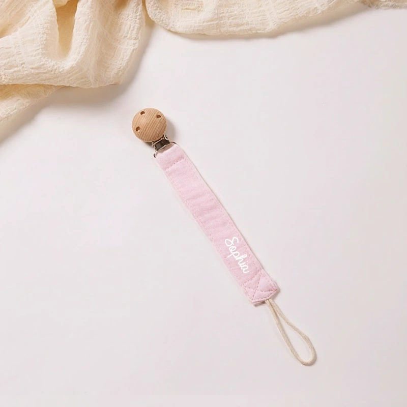 Personalized Double Gauze Pacifier Clips with Wooden Pacifier Clip Holder Baby Shower Gift