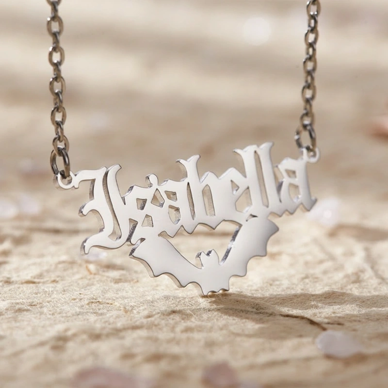 Personalized Halloween Name Necklace Bat Name Necklace Halloween Gift for Her