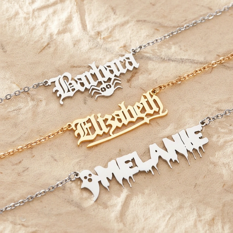 Personalized Halloween Name Necklace Bat Name Necklace Halloween Gift for Her