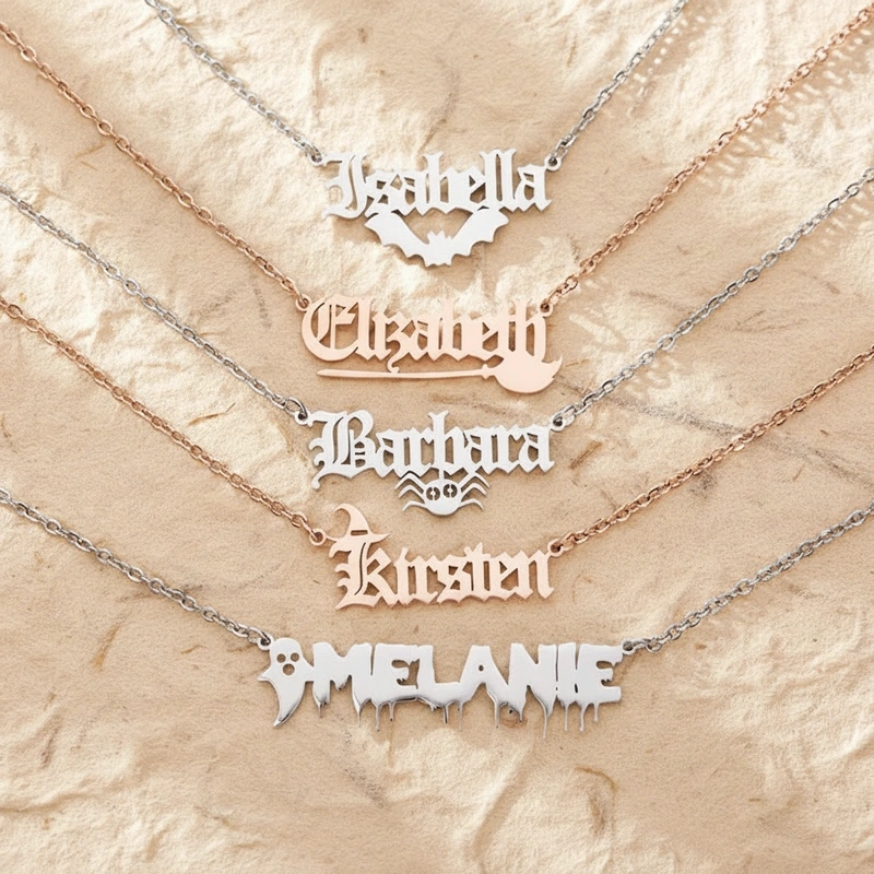Personalized Halloween Name Necklace Bat Name Necklace Halloween Gift for Her