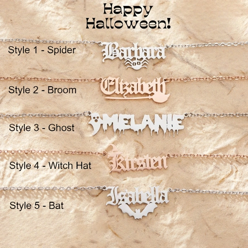 Personalized Halloween Name Necklace Bat Name Necklace Halloween Gift for Her