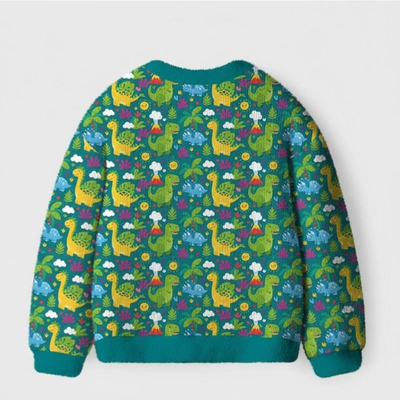 Personalized Colorful Dinosaur Adventure Kids Cardigan Sweaters with Custom Name Design