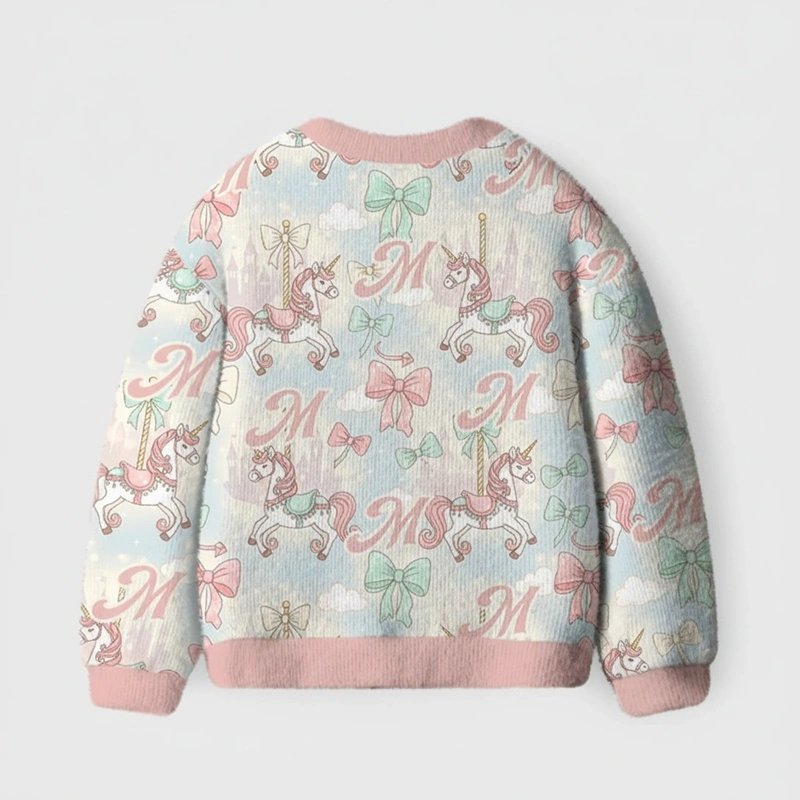 Personalized Pastel Carousel Unicorn Theme Kids Cardigan with Custom Initial