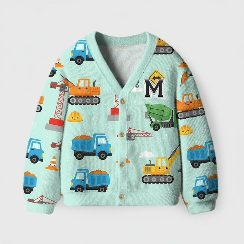 Personalized Construction Adventure Kids Ugly Cardigan Sweater Kids Gift