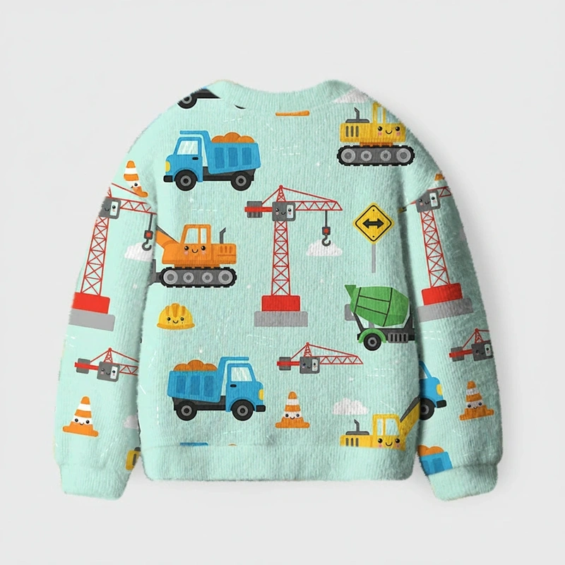 Personalized Construction Adventure Kids Ugly Cardigan Sweater Kids Gift