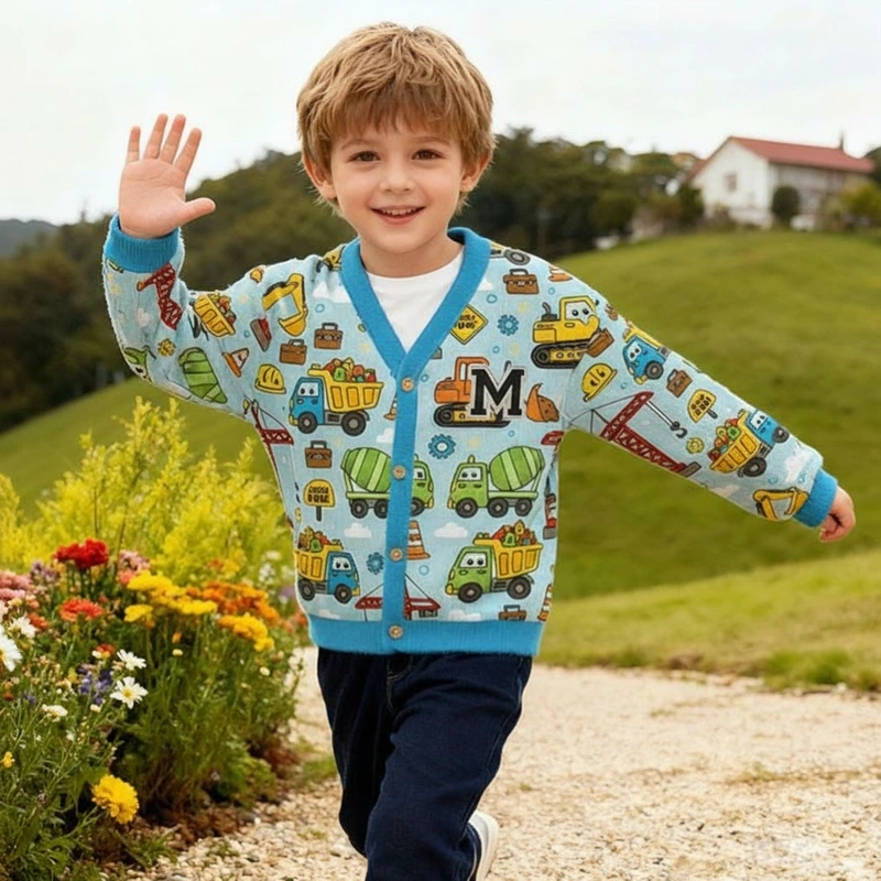 Personalized Construction Theme Kids Ugly Cardigan Sweaters Kids Gift