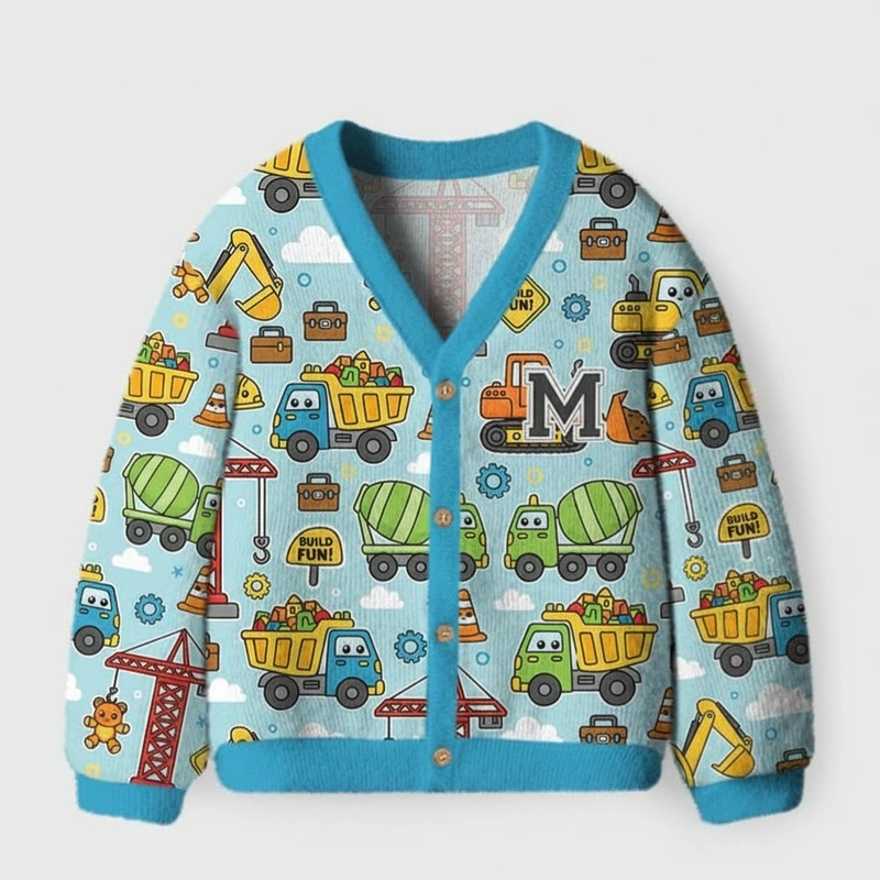 Personalized Construction Theme Kids Ugly Cardigan Sweaters Kids Gift