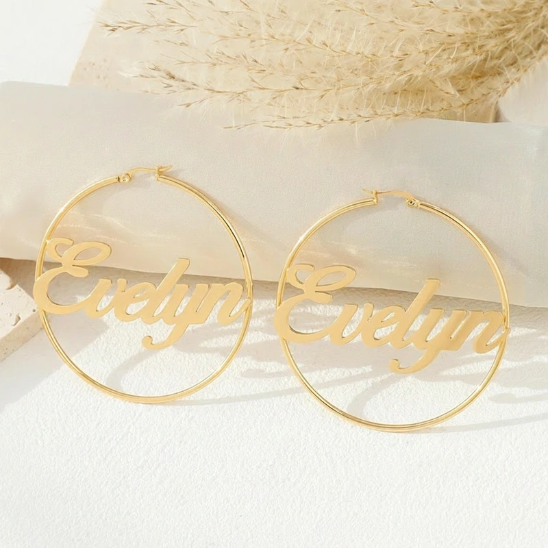 Personalized Name Loop Minimalist Big Nameplate Hoop Gift for Her