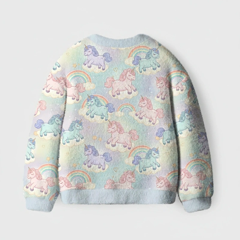 Personalized Rainbow Unicorn Dreamland Theme Kids Cardigan with Custom Initial