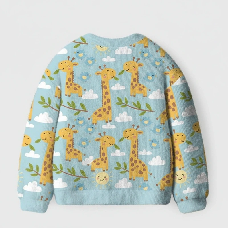 Personalized Cute Blue Giraffe Print Kids Cardigan Sweater Kids Gift