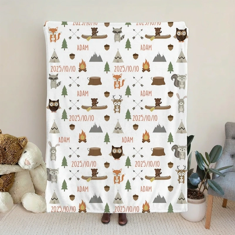 Personalized Baby Name Blanket Baby Woodland Forest Animal Fleece Blanket Baby Shower Gift