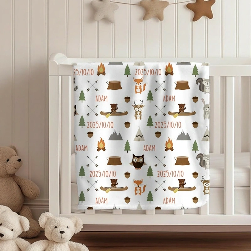 Personalized Baby Name Blanket Baby Woodland Forest Animal Fleece Blanket Baby Shower Gift