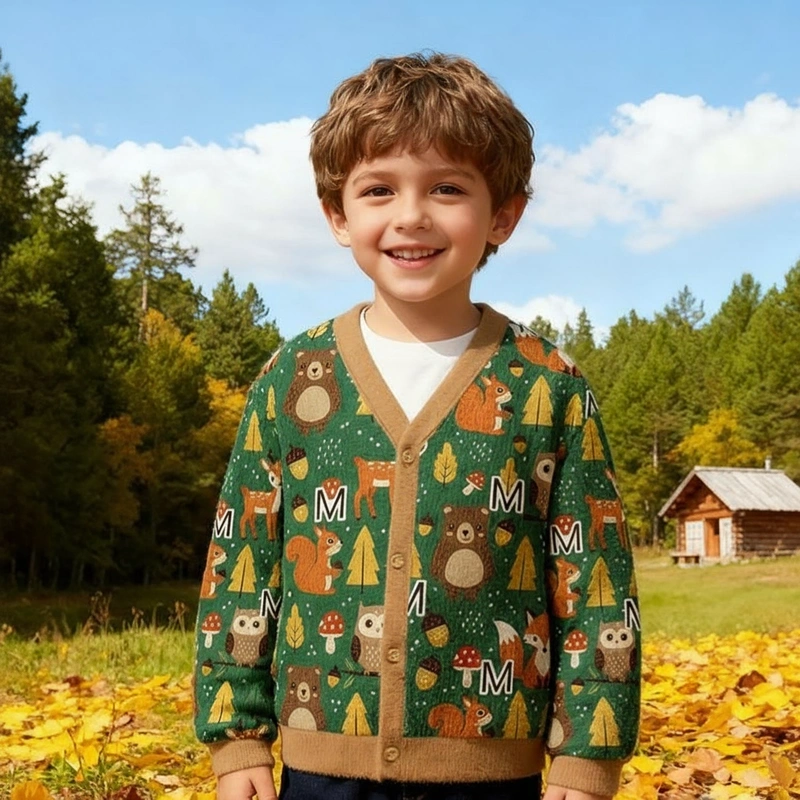 Personalized Woodland Friends Kids Cardigan Sweater Kids Gift