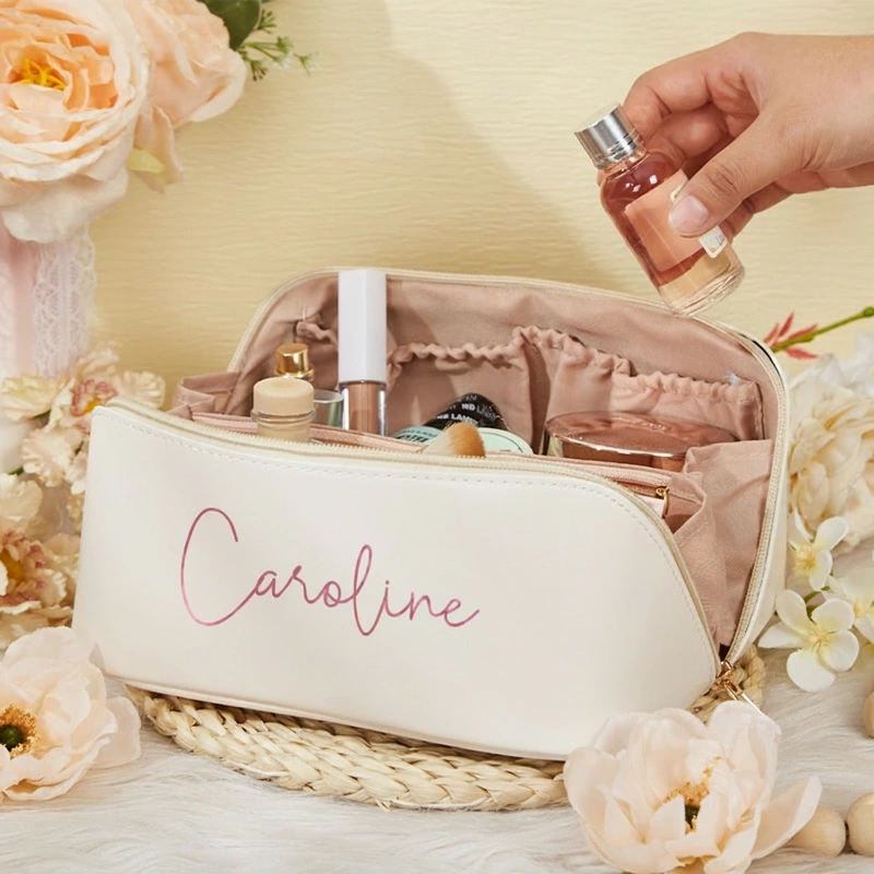 Personalized Name Makeup Bag Leather Travel Toiletry Bag Travel Gift For Her Party Favors