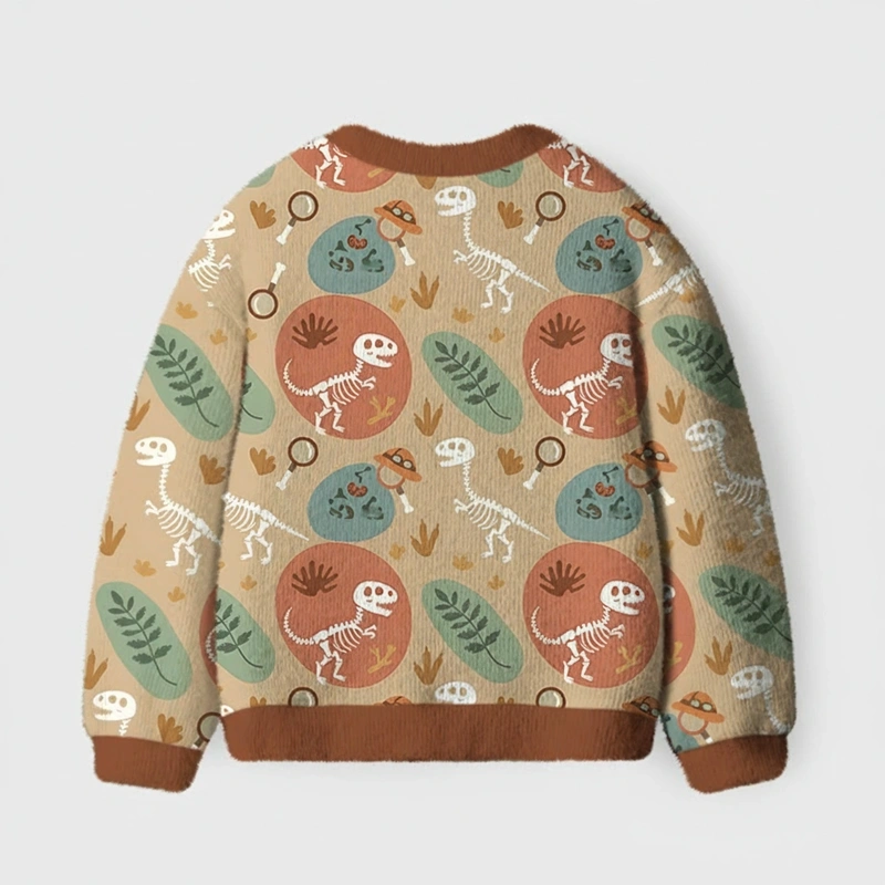 Personalized Dinosaur Fossil Exploration Theme Kids Cardigan Sweaters with Custom Initial