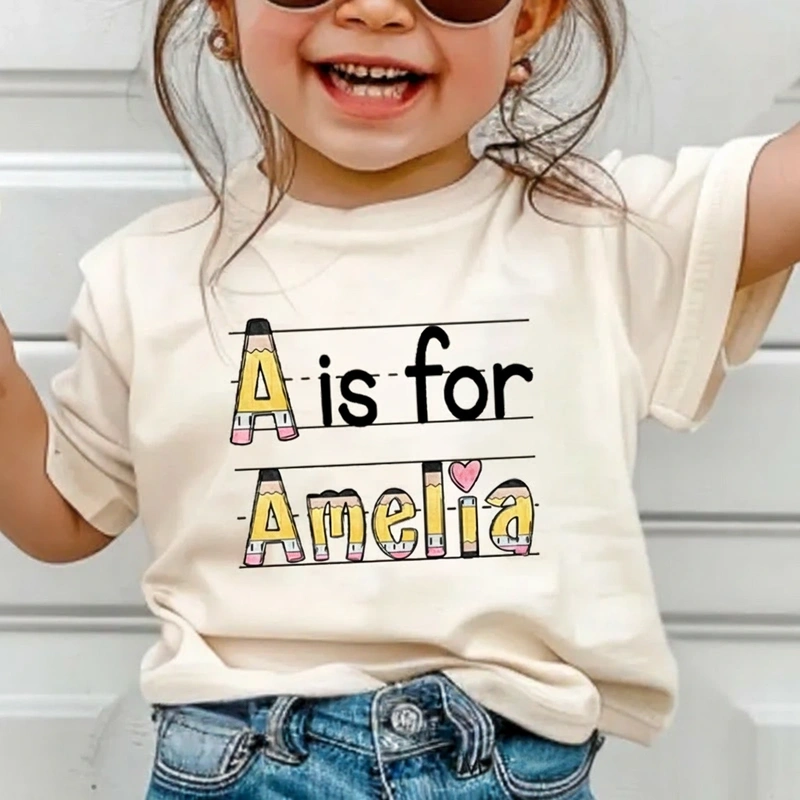 Personalized Name Pencil Toddler T-Shirt Kids Back To School Gift Kids Shirt Pencil Design