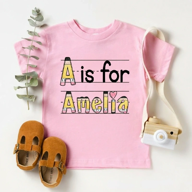 Personalized Name Pencil Toddler T-Shirt Kids Back To School Gift Kids Shirt Pencil Design