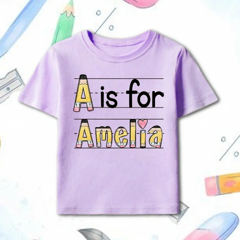 Personalized Name Pencil Toddler T-Shirt Kids Back To School Gift Kids Shirt Pencil Design