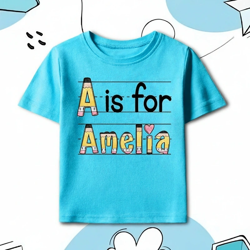 Personalized Name Pencil Toddler T-Shirt Kids Back To School Gift Kids Shirt Pencil Design