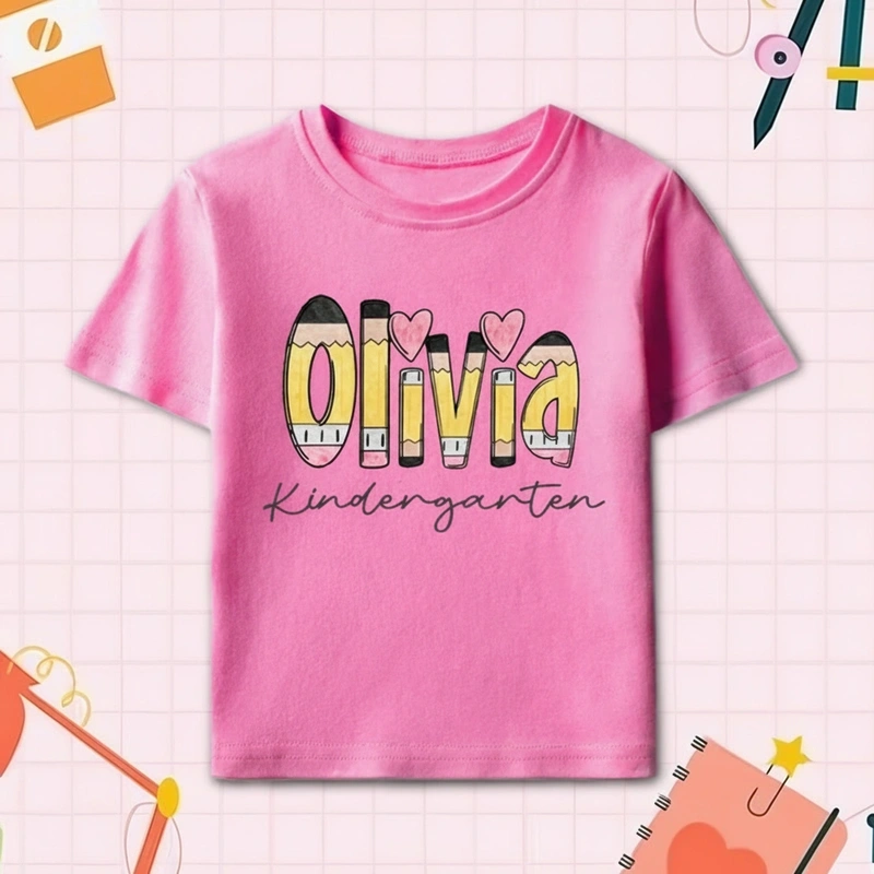 Personalized Name and Grade Pencil Toddler T-Shirt Kids Back To School Gift Kids Shirt Pencil Name Design