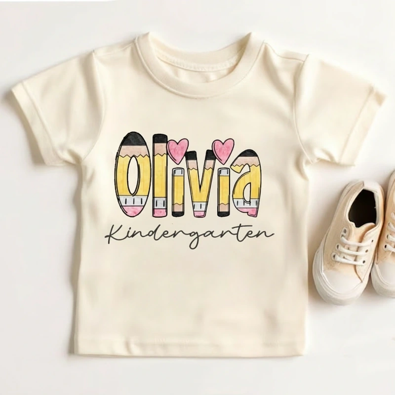 Personalized Name and Grade Pencil Toddler T-Shirt Kids Back To School Gift Kids Shirt Pencil Name Design
