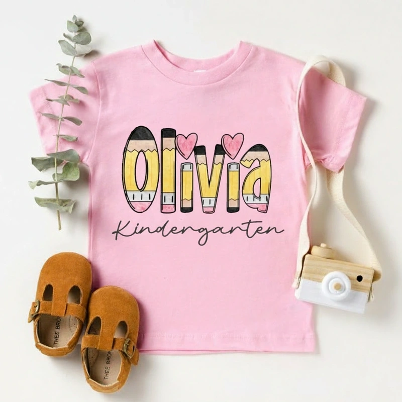 Personalized Name and Grade Pencil Toddler T-Shirt Kids Back To School Gift Kids Shirt Pencil Name Design