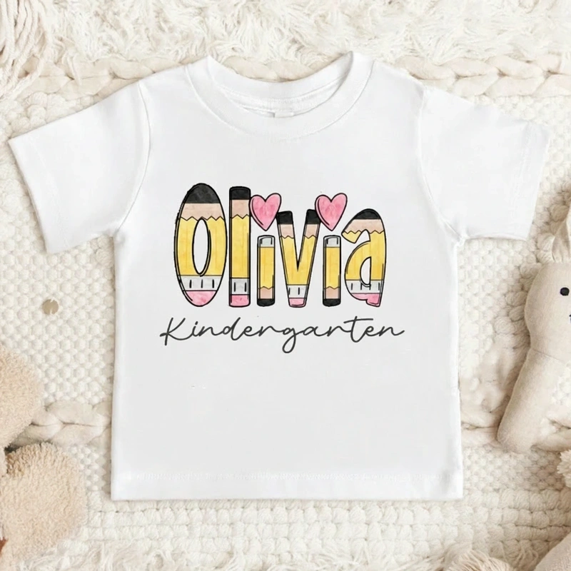 Personalized Name and Grade Pencil Toddler T-Shirt Kids Back To School Gift Kids Shirt Pencil Name Design