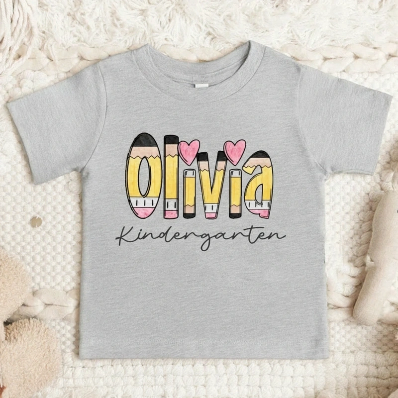 Personalized Name and Grade Pencil Toddler T-Shirt Kids Back To School Gift Kids Shirt Pencil Name Design