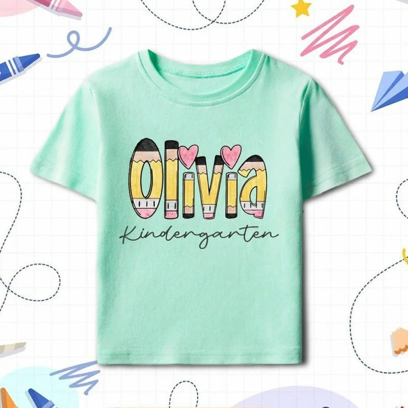 Personalized Name and Grade Pencil Toddler T-Shirt Kids Back To School Gift Kids Shirt Pencil Name Design