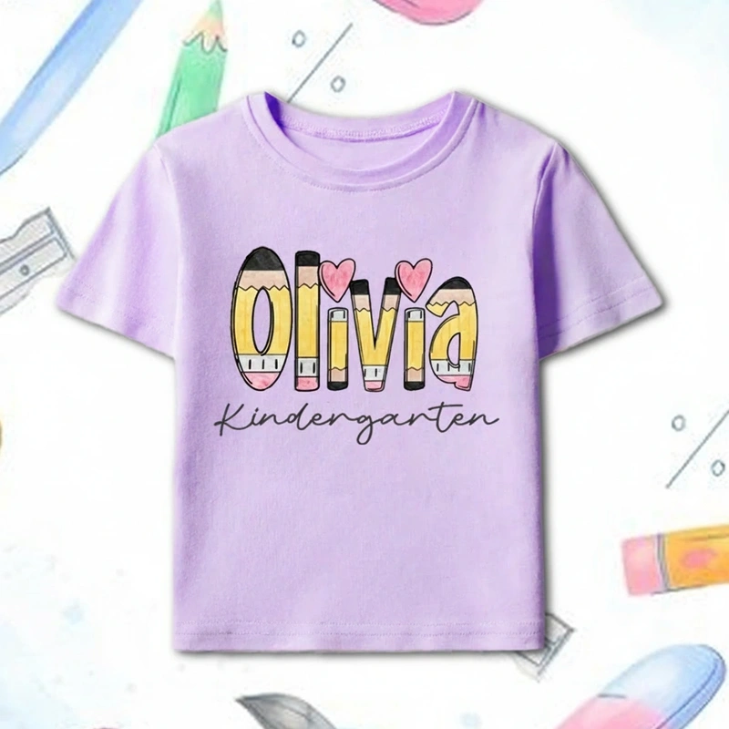 Personalized Name and Grade Pencil Toddler T-Shirt Kids Back To School Gift Kids Shirt Pencil Name Design