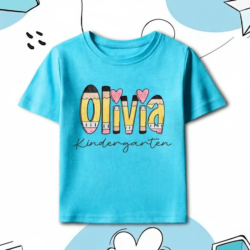 Personalized Name and Grade Pencil Toddler T-Shirt Kids Back To School Gift Kids Shirt Pencil Name Design