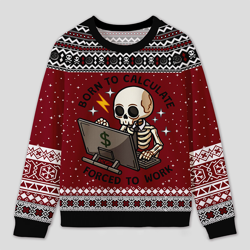 Personalized Working Skeleton Accountant Humor Ugly Sweater Office Holiday Party Gift for Accountants