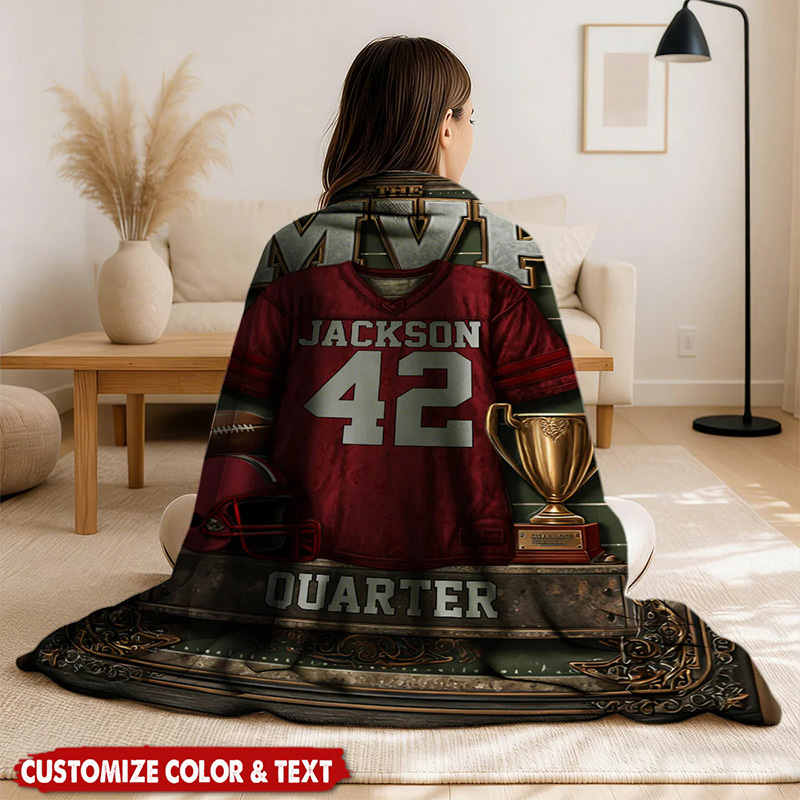 Personalize Your MVP Football Blanket with Custom Name and Number Design