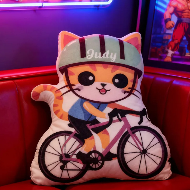 Personalized Cat Kitty Bike Pillow Cozy Graphic 3D Print Gamer Pillow Name Pillow Comfortable Travel Cushion for Kids Girls Riding Lovers