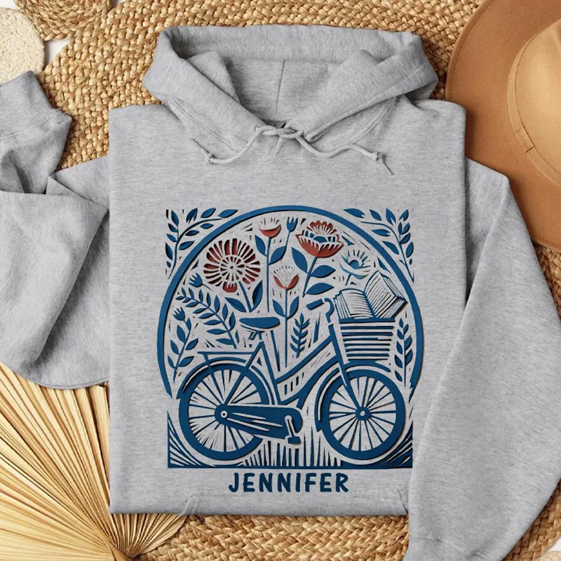 Personalized Hoodie Floral Book Lover Reading Gift Cyclist Hobbyist Bike Rider Hoodie Bicycle Lovers