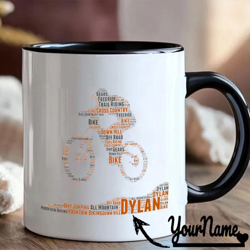 Personalized Name Cycling Mug Mountain Biking Gifts Word Gift Great Gift for Cyclists Road Bicycle Bike Biker Design