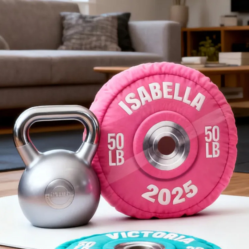Personalized Weight Lifting Plate Name Pillow Graphic 3D Print Gift Ideas Exercise Themed Christmas Weightlifting Workout Pillow Comfortable Christmas Decor for Gym Lovers
