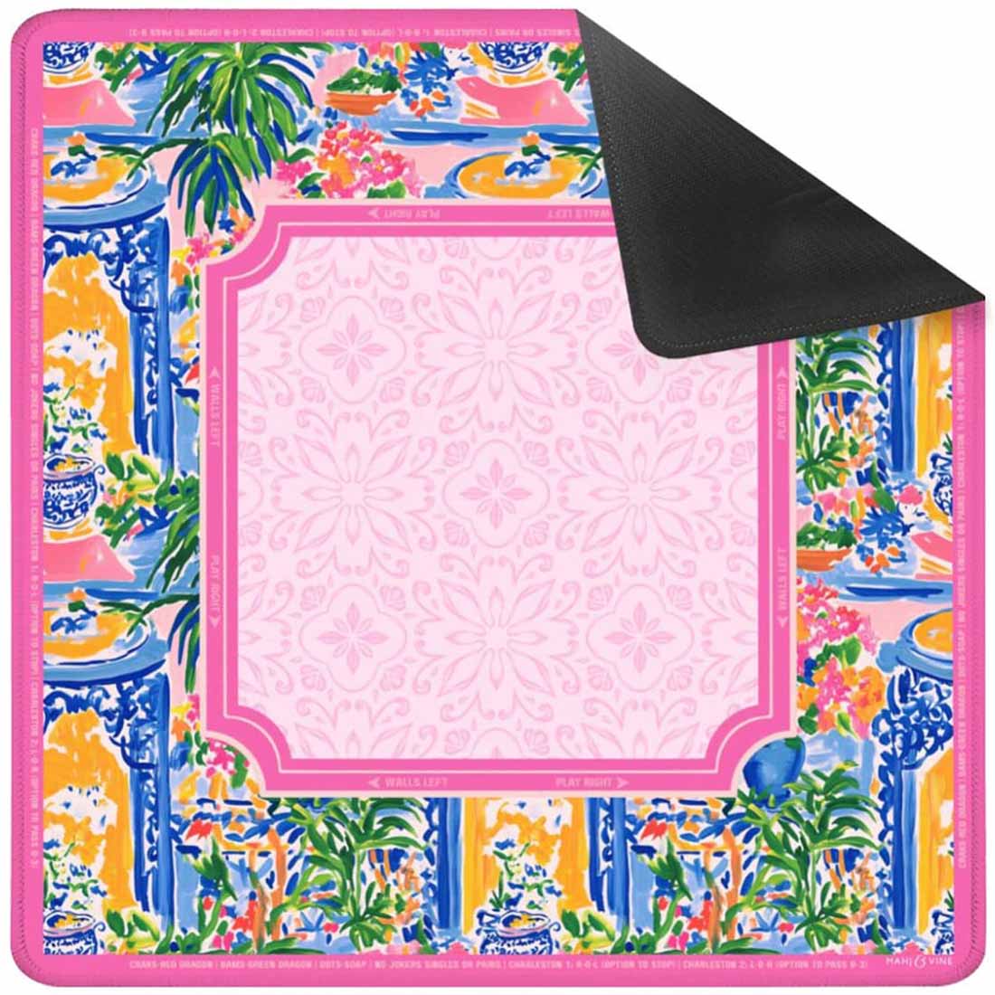 Mahjong Mat Chinoiserie Porcelain Bloom Neoprene Instructional Table Mat