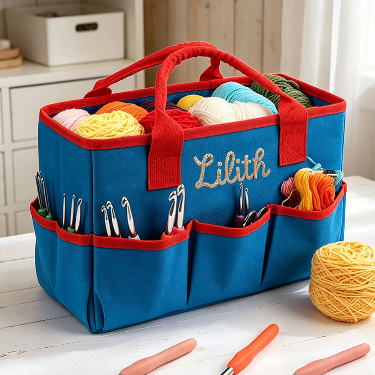 Personalized Crochet Tool Storage Tote Bag Custom Chenille Name Premium Oxford Cloth Tote Reusable Storage Bags