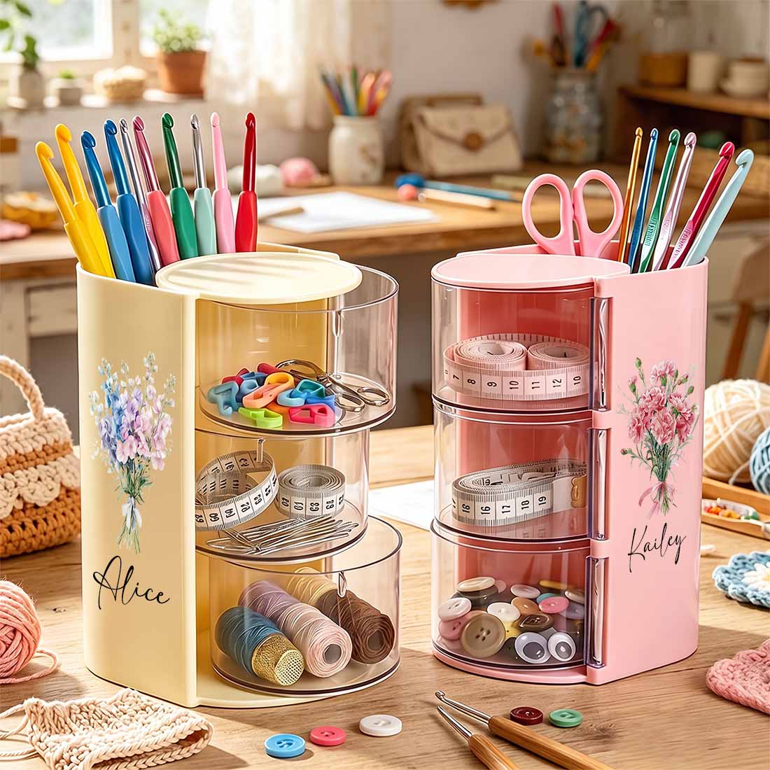 Rotary Crocheting Tools Storage Box Transparent Dust Multi Layer Square Crochet Tools Storage Rack