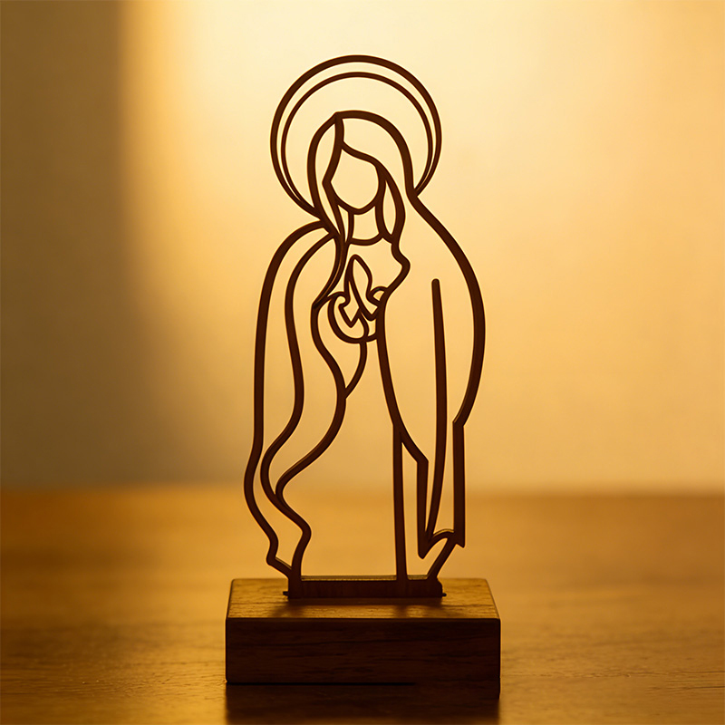 Personalized Inspirational Virgin Mary Art Wooden Plaque with Engraved Text Desktop Decor Birthday Religious Baptism Gift for Christian Family