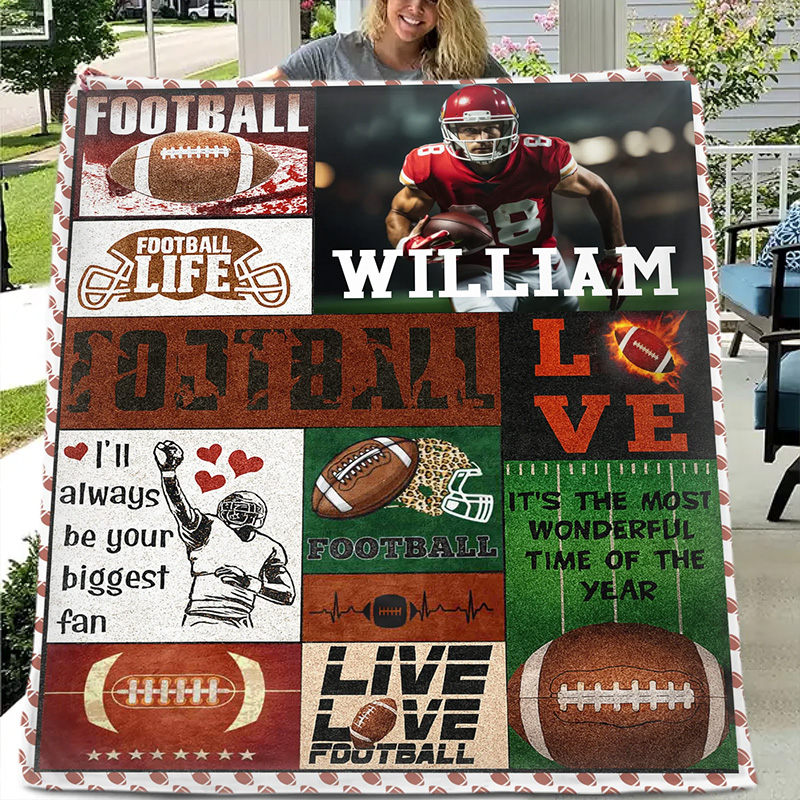 Personalized American Football Blanket with Custom Name and Photo Design